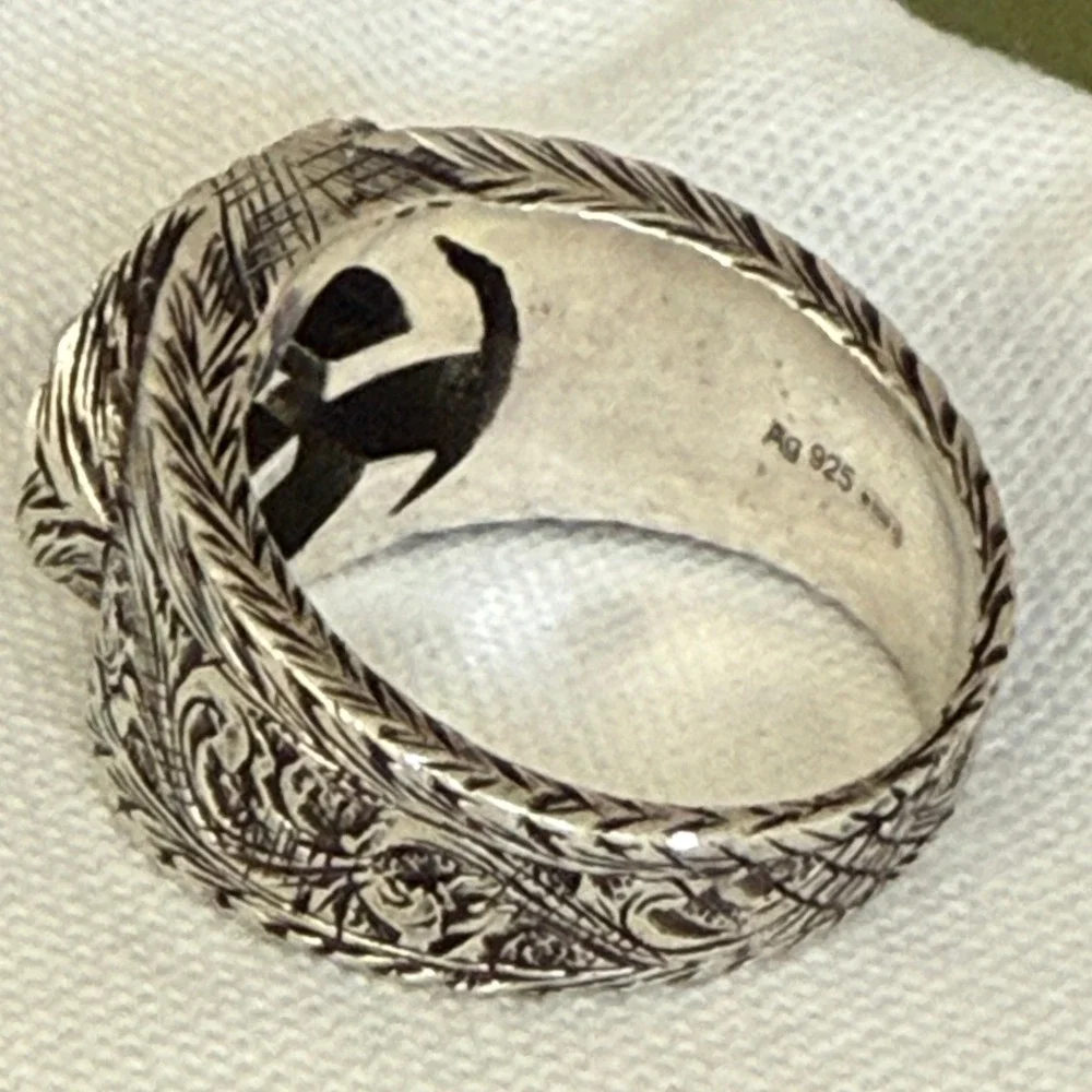 Gucci Interlocking G Arabesque Engraved Sterling Silver Ring Size 21 Ag 925
